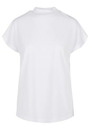 Valkoinen puuvillapaita, jossa on pyöreä kaula-aukko, lyhyet hihansuut ja rento istuvuus. Suora rakenne ilman kuvioita tai lisäkoristeita.