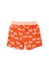 Orange boxer shorts with a repeating light pink umbrella pattern. Soft fabric, elastic waistband, and straight leg cut.