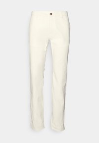 Chinos couleur crème en coton, avec une coupe droite, une fermeture à bouton au devant et des détails de couture subtils.