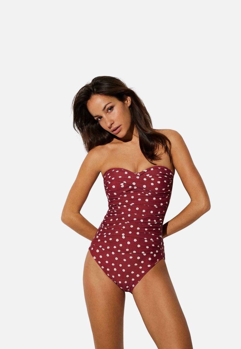 Ysabel Mora REDUCTORCON TIRANTES REMOVIBLES LUNARES GRANATE - Traje de baño - granate