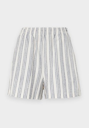 Gestreifte Shorts aus leichtem Material mit vertikalen blauen und weißen Streifen, einem elastischen Bund und einer lockeren Passform.