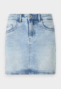 Φούστα από ανοιχτό γαλάζιο τζιν με εφαρμοστή σχεδίαση, πέντε τσέπες, κούμπωμα με κουμπιά μπροστά και ελαφρώς ξεφτισμένο τελείωμα.