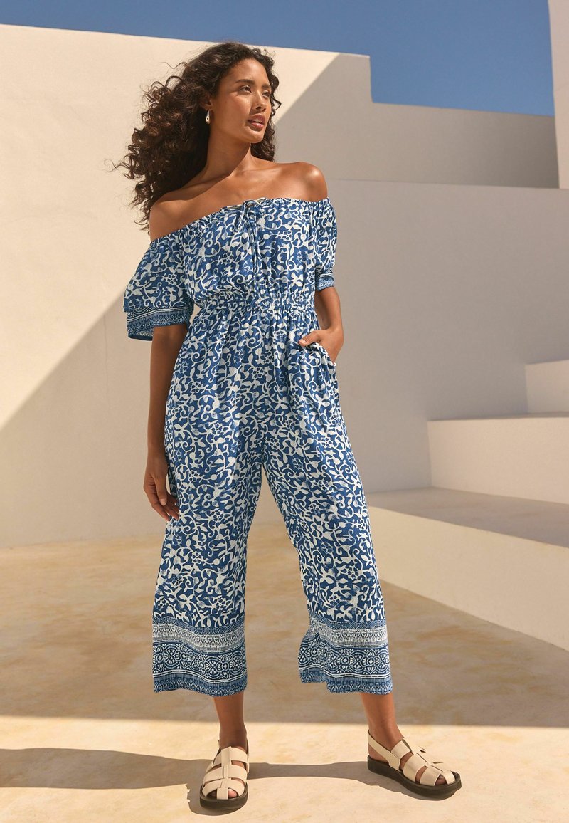 Next OFF SHOULDER - Jumpsuit - blue white