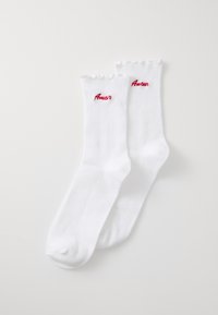 Lindex EMBROIDERY LETTUCE EDGE 2 PACK - Zeķes - white