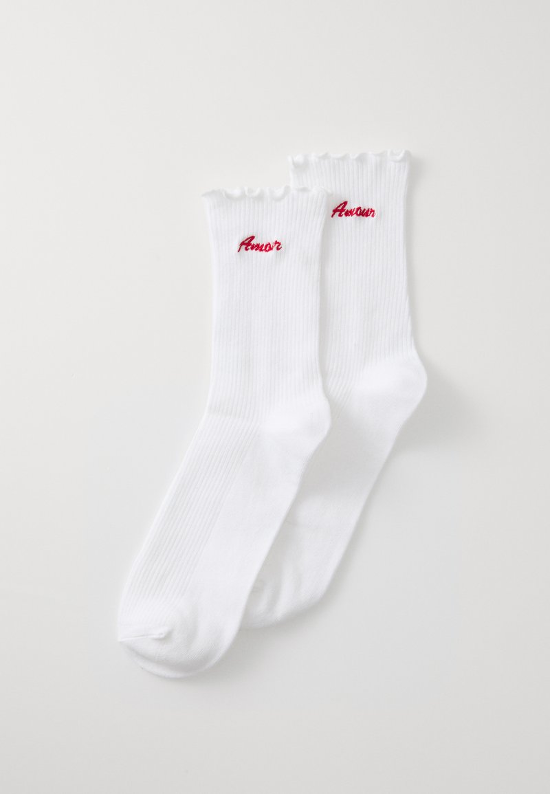 Lindex EMBROIDERY LETTUCE EDGE 2 PACK - Zeķes - white