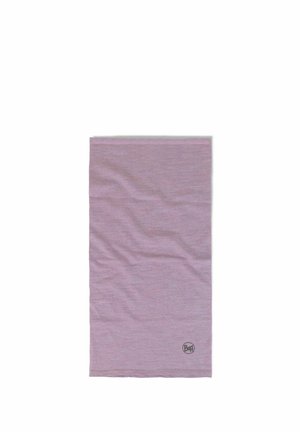 Light purple rectangular neck gaiter with subtle texture and a small circular "Buff" logo near the bottom edge.