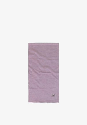 Light purple rectangular neck gaiter with subtle texture and a small circular "Buff" logo near the bottom edge.