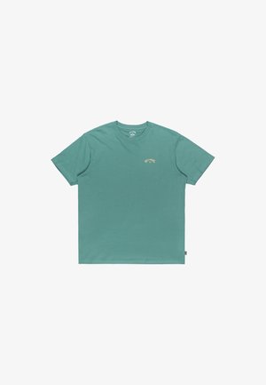 Mint green short-sleeve t-shirt in cotton. Features a small gold logo on the chest and a crew neckline. Simple, straight cut design.