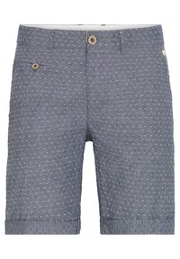 Shorts pour hommes à motif bleu avec fermeture à bouton, petite poche avant à bouton, passants pour ceinture et ourlet retroussé.