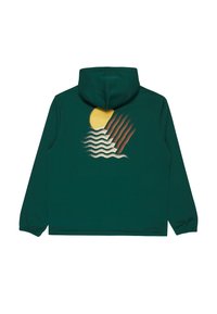 Felpa verde con un grafico di un sole giallo, linee ondulate e strisce marroni sulla schiena. Realizzata in un tessuto morbido con una vestibilità comoda.
