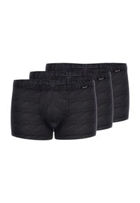 Boxers ajustés à rayures noires en pack de trois, avec un tissu lisse, une taille élastique et un design de pochette frontale soutien.