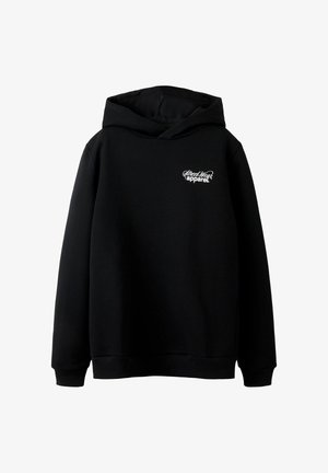 Melna kapuce jaka ar baltu "Street Wear apparel" logotipu uz kreisā krūšu, ar garām piedurknēm un ribotiem piedurkņu galiem un apakšmalu.