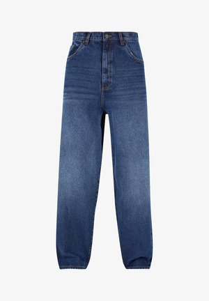 Mørkeblå denimjeans. Høyt liv med en avslappet passform. Inkluderer frontlommer og subtil blekings effekt på bena.