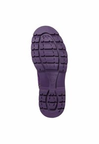 Suola di scarpa in gomma viola con profonde scanalature per una buona aderenza, dotata di una superficie liscia e logo del marchio impresso. Taglia 37 indicata.