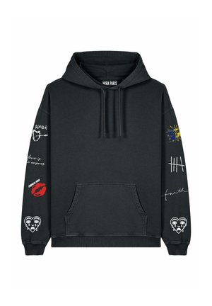 Mira Paris, BRUTAL TATTOO EMBROIDERY UNISEX VINTAGE - Mikina s kapucí - black denim