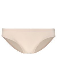 Light beige seamless panties with a smooth texture. Offers a low-rise cut and minimalistic design, suitable for everyday wear.
