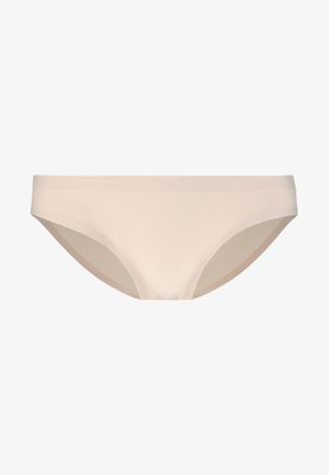 Light beige seamless panties with a smooth texture. Offers a low-rise cut and minimalistic design, suitable for everyday wear.