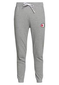 Grå sweatpants i en blandning av bomull, med ribbade muddar, dragsko i midjan och en liten broderad logo i röd, vit och blå.