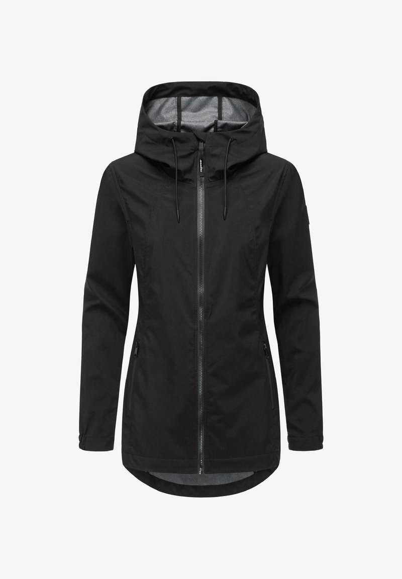 Melna jaka ar kapuci, ar rāvējslēdzēju un regulējamiem saitēm. Tā ir aprīkota ar sānu kabatām un izliekta apakšmala, kas nodrošina papildu aizsardzību.