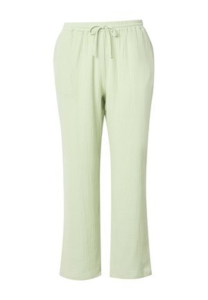 Helle grüne, strukturierte Baumwollschlafanzughose mit elastischem Bund und verstellbarem Kordelzug. Gerade geschnitten mit einem entspannten Design.