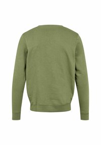 Groene sweatshirt met ronde hals en ribbels aan de mouwen en onderkant, met een gestructureerde stof en een losse pasvorm. De achterkant toont eenvoud en een uniforme kleur.