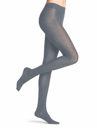 Tamagli grigie opache con una texture liscia e un motivo sottile, dotate di un elastico che si colloca sopra i fianchi e design con punta.