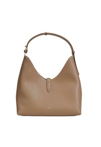 Borsa hobo in pelle color corda con forma curvata, una singola tracolla e chiusura centrale. Presenta un branding minimo nella parte inferiore.