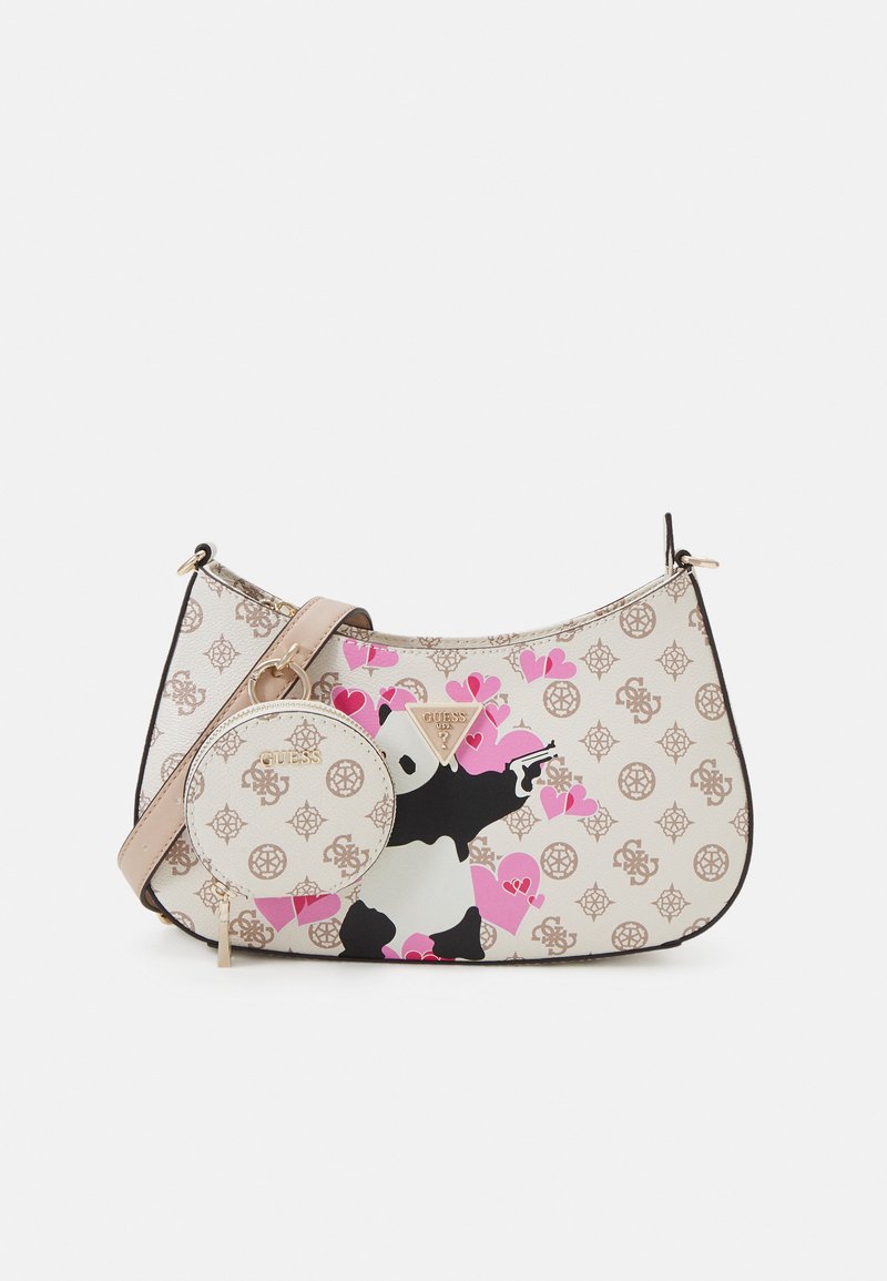Guess GUESS X BANKSY BRANDALISED TOP ZIP SHOULDER Handbag cream
