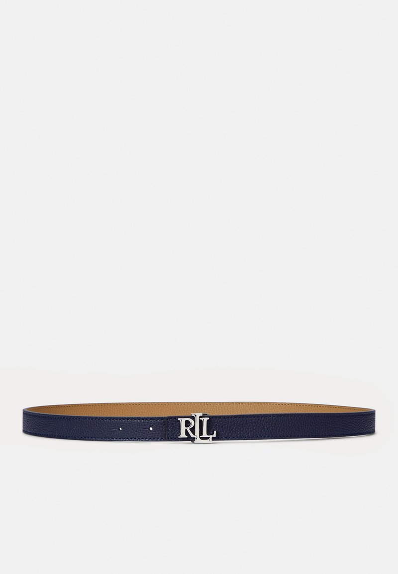 Lauren Ralph Lauren LOGO REVERSIBLE LEATHER SKINNY BELT - Cinto - refined navy/camel