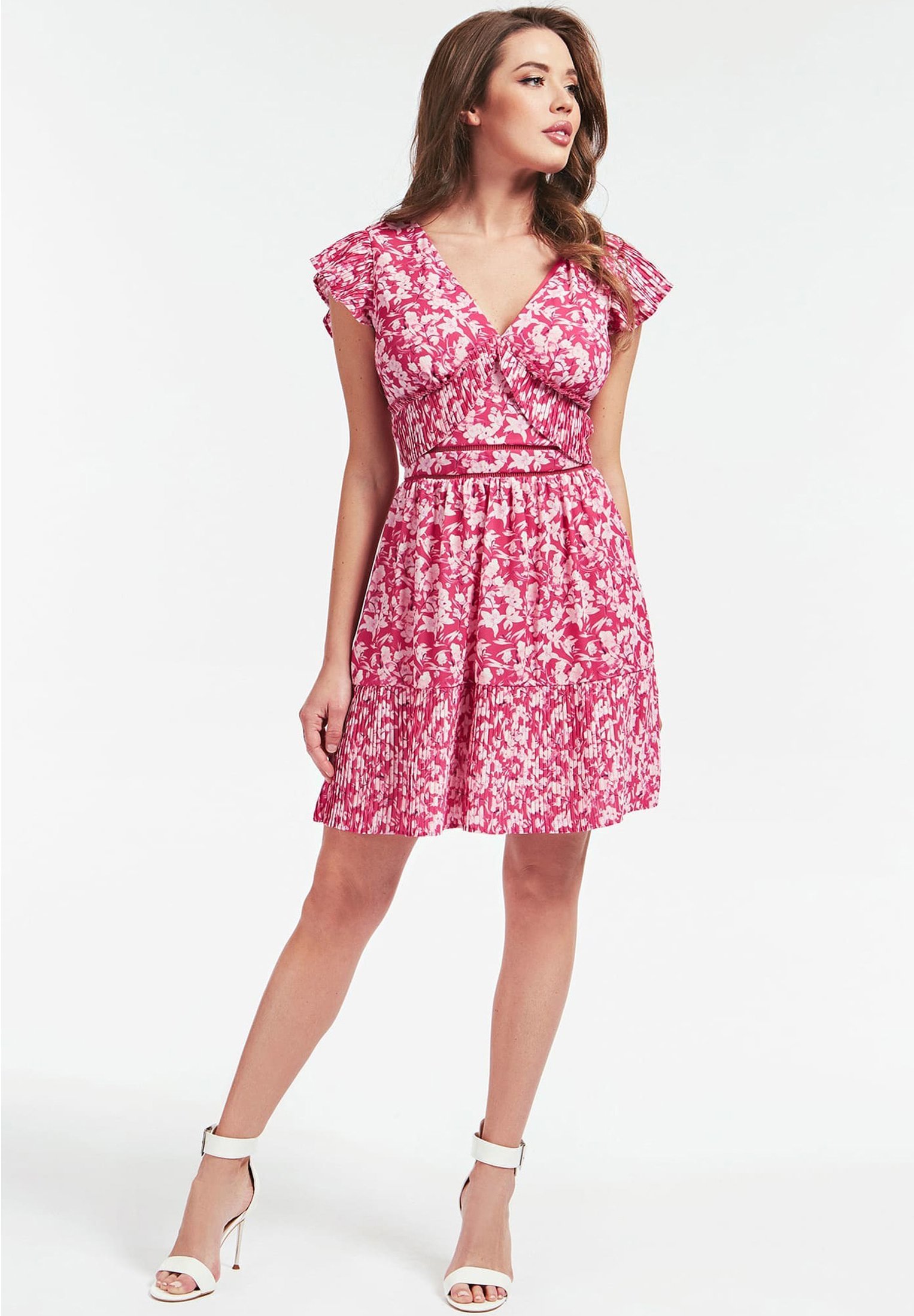 Guess Kleid Blumenmuster Freizeitkleid Mehrfarbe Rose Rosa Zalando De 