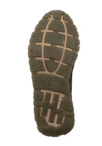 Rubber sole with deep treads in green and brown, featuring a patterned texture for grip. "HISPANITAS" branding visible on the side.