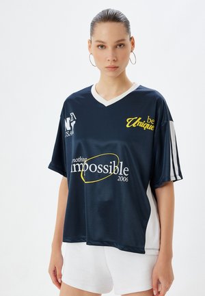 Koton V NECK - T-shirt print - dark blue