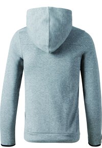 Ljusgrå hoodie med en mjuk textur, som har en dragsko i huven, långa ärmar och ribbade mudd. Enkelt, sömlöst design.