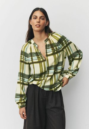 LONG SLEEVE V-NECK  - Blouse - green ecru check