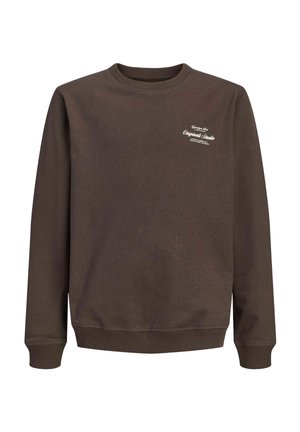 Sweat-shirt marron foncé à col rond avec manches longues et petit texte blanc en écriture manuscrite sur la poitrine gauche indiquant "Original Studio."