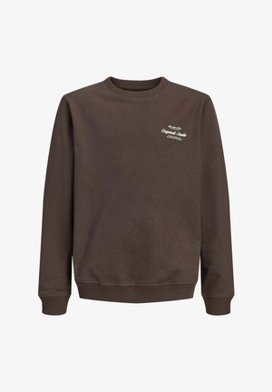 Sweat-shirt marron foncé à col rond avec manches longues et petit texte blanc en écriture manuscrite sur la poitrine gauche indiquant "Original Studio."