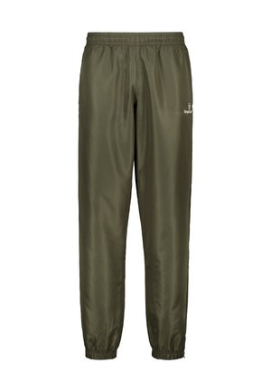 Olijfgroene trainingsbroek van soepel, lichtgewicht stof. Heeft een elastische tailleband en geperste zoom, met een discreet logo aan de zijkant.