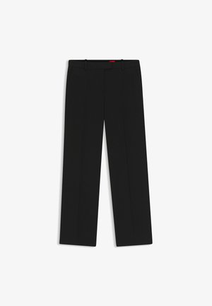 Pantalon formel noir à jambes droites avec passants de ceinture et poches latérales, posé à plat sur un fond blanc.