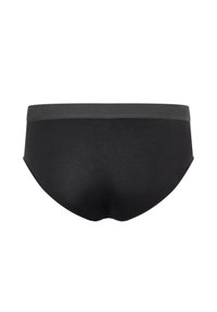 Zwarte katoenen ondergoed met een gladde textuur, voorzien van een brede elastische tailleband in een donkerdere tint. De achterkant toont een naadloos ontwerp.
