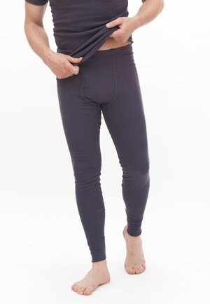 Fitted, legging-style thermal pants in dark gray, made from soft fabric with a smooth texture; features a subtle front seam.