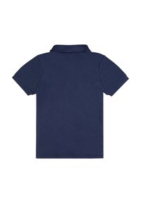 Polo shirt blu navy realizzato in cotone, con colletto classico, maniche corte e una texture liscia senza motivi o accenti.