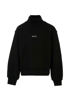 Czarny, krótki sweter z wysokim kołnierzem i długimi rękawami. Posiada małe logo "MSGM" na środku. Wykonany z fakturowanej tkaniny.