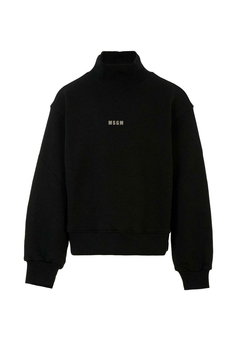 Zwarte, cropped sweatshirt met een hoge nek en lange mouwen. Voorzien van een klein "MSGM" logo in het midden. Gemaakt van een gestructureerde stof.