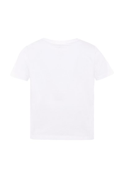 T-shirt blanc à manches courtes en coton lisse. Col rond sans aucune marque ou motif visible au dos.