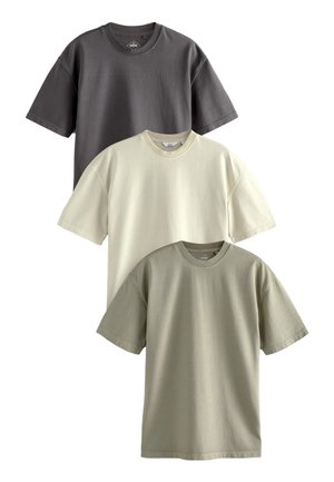 Next, HEAVYWEIGHT T-SHIRTS 3 PACK . - T-shirt basique - charcoal grey green ecru garment dye