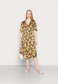 VILA VIANNEMONE V-NECK  MIDI DRESS - Vestido de dia - black