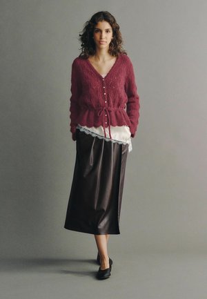 Next, REGULAR FIT - POINTELLE KNIT TIE WAIST CARDIGAN - Cardigan - dark pink