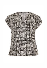 Korte mouwen blouse met een zwart-wit bladerenpatroon, voorzien van een V-hals en een loose fit voor comfort. Gemaakt van een katoenmix.