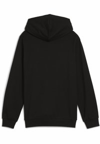 Felpa nera con cappuccio regolabile, maniche lunghe e polsini e orlo in costina. Il retro è liscio senza ulteriori dettagli di design.