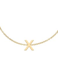 Kulta ketju kaulaketju, jossa on suuri, kiillotettu "X" riipus. Ominaisuuksina hieno linkitetty ketju ja sileä viimeistely sekä ketjussa että riipuksessa.